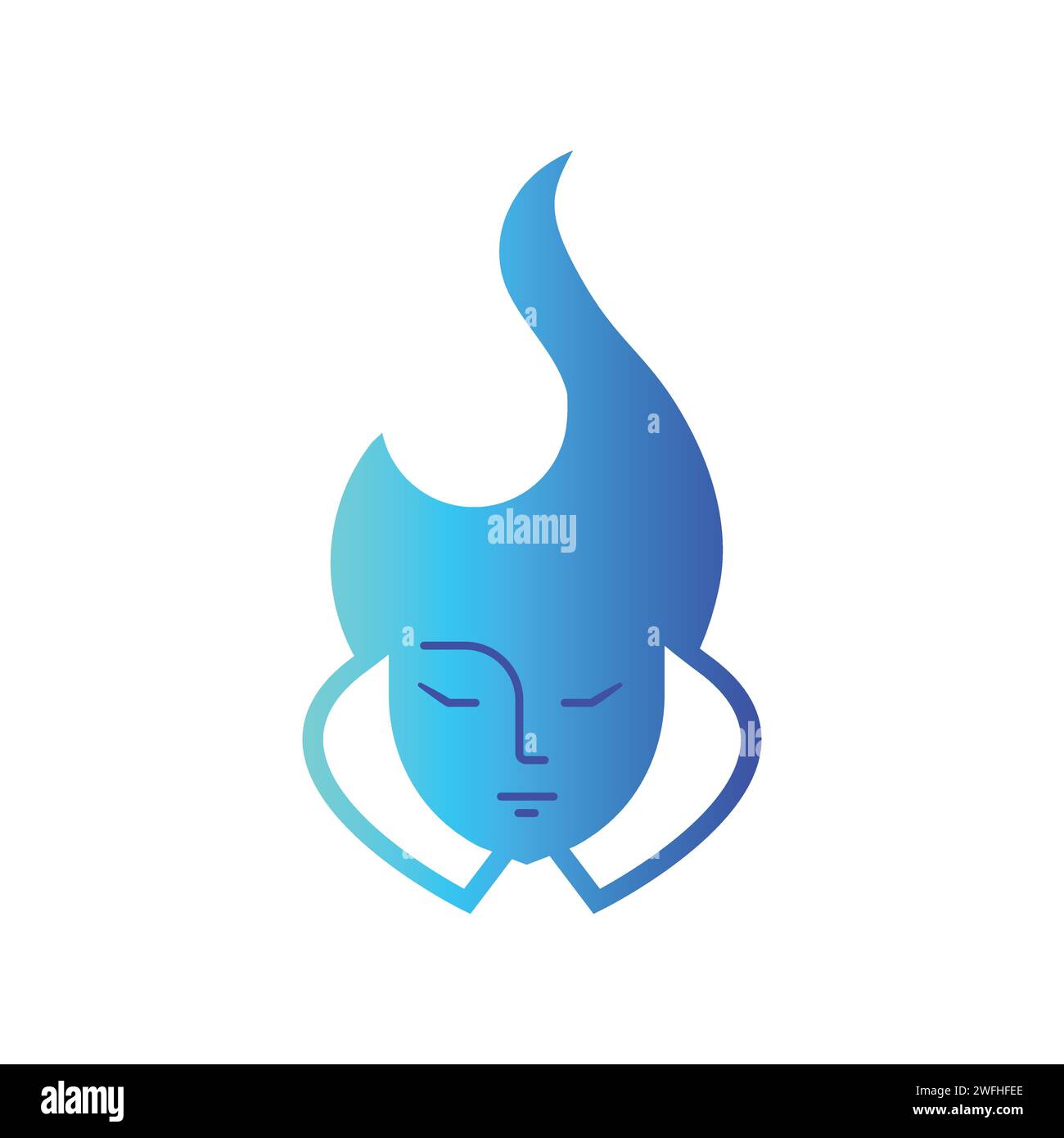 Feu bleu avec logo de visage de femme. Femme avec les cheveux de flamme bleue. Logo, icône ou pictogramme créatif Illustration de Vecteur