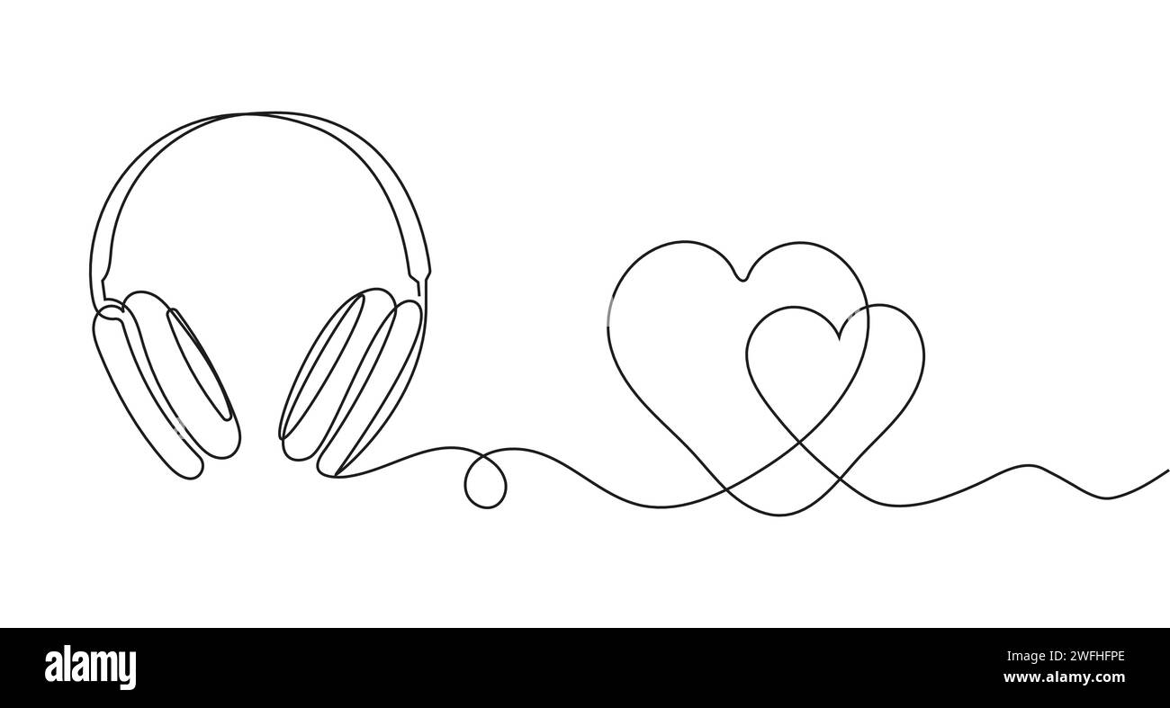 Casque avec coeur en ligne continue. Carte d'invitation de Saint-Valentin dans le style contour. Illustration de Vecteur