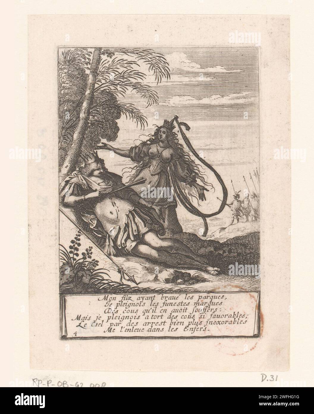 Roi Joram percé par une flèche, Jézabel se tient à côté de lui, Abraham bosse, 1635 papier gravure / gravure mort de Jéhoram d'Israël et d'Ahaziah de Juda (2 Rois 9:14-29) Banque D'Images