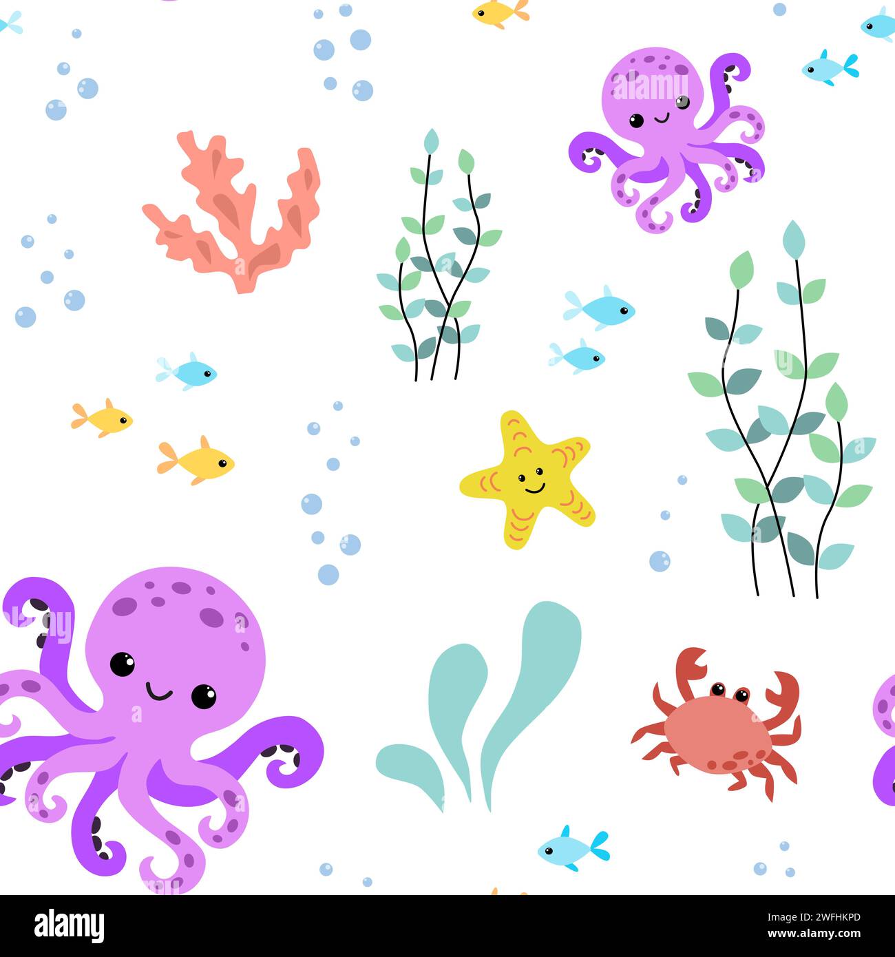 Modèle sans couture avec des animaux marins mignons. Illustration de Vecteur