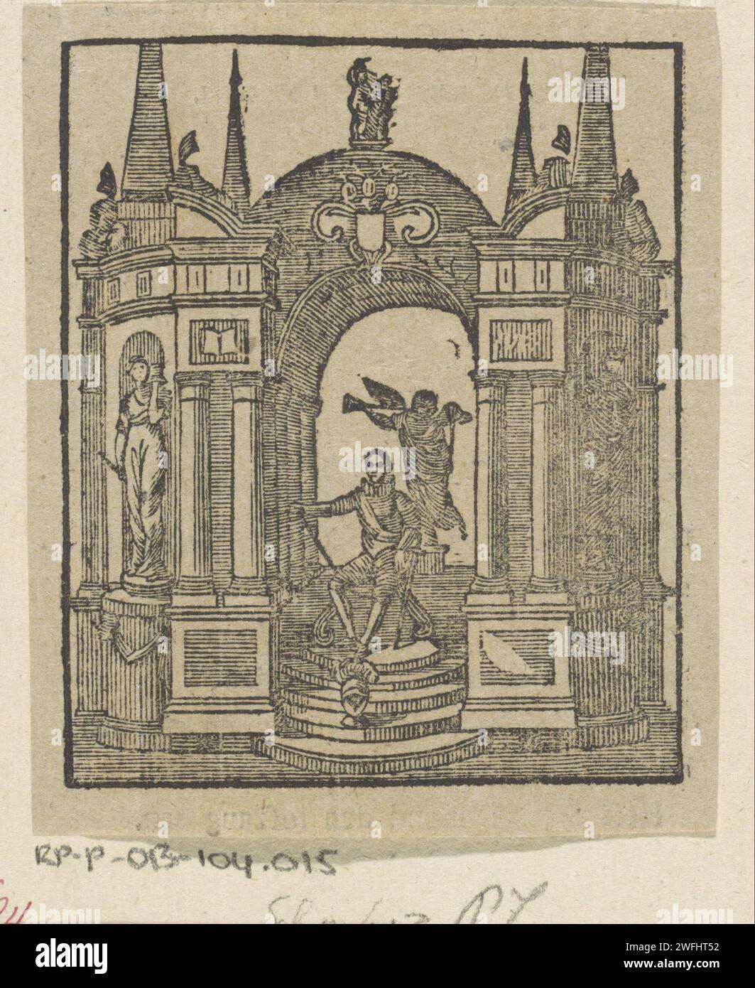 Graftombe de Willem I, Prince d'Orange, 1623, Anonyme, 1600 - 1699 tirage Graftombe ou Praalgraf de Willem I dans la Nieuwe Kerk à Delft, achevé en 1623. Texte explicatif lâche dans le livre imprimé. Basse impression typographique papier pays bas bâtiment de tombe, tombe monumentale. intérieur de l'église. Personnes historiques Nouvelle église. Delft Banque D'Images