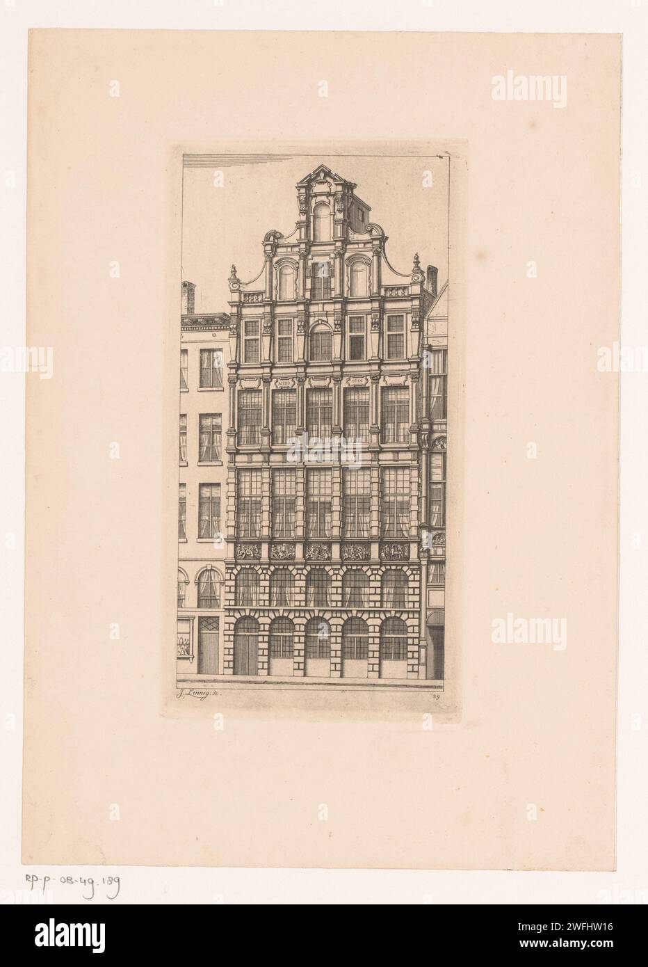 Façade de la Gildehuis de Timmers sur la Grote Markt à Anvers, Jean Théodore Joseph Linnig, 1868 estampes Anvers sur papier gravure rue. Façade (de maison ou bâtiment) Grand marché Banque D'Images