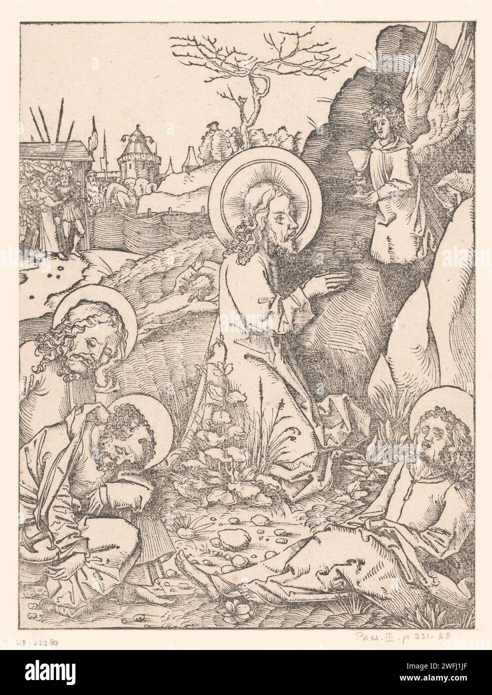 Christ dans le Hof van Getsemane, Anonyme, Hans Wechtlin (I), 1490 - 1526 papier imprimé la prière du Christ dans le jardin de Gethsémani pendant la nuit Banque D'Images