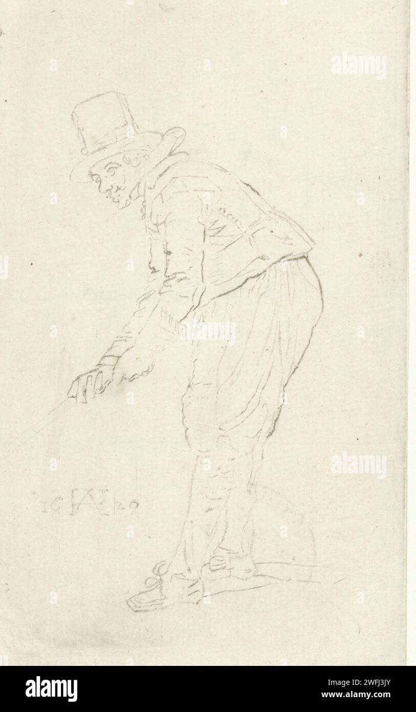 Joueur de Kolf, Cornelis Ploos van Amstel, d'après Hendrick Avercamp, 1758 - 1762 imprimer Amsterdam papier 'kolf' (jeu de balle) (+ sportif, joueur, etc.) Banque D'Images