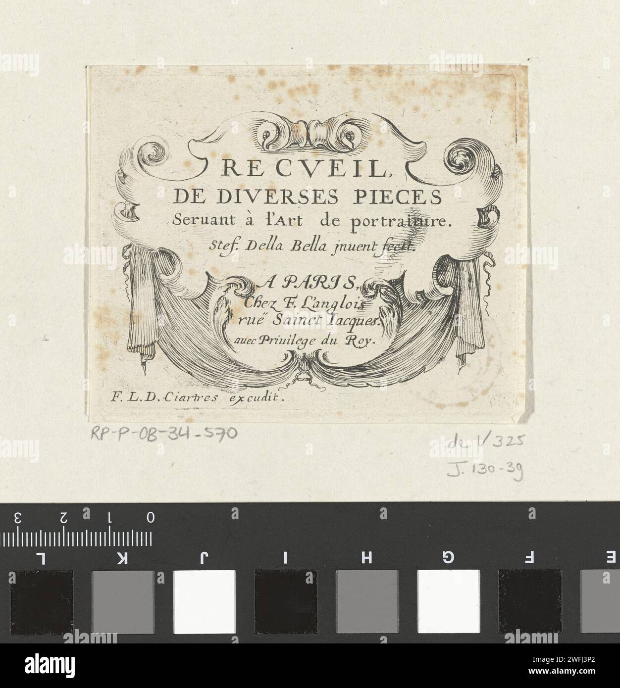 Titre tirage avec cartouche avec texte, Stefano della Bella, 1620 - 1647 Print Print Maker : Franceafter propre design par : Francepublisher : ParisFrance paper graving ornement  cartouche Banque D'Images