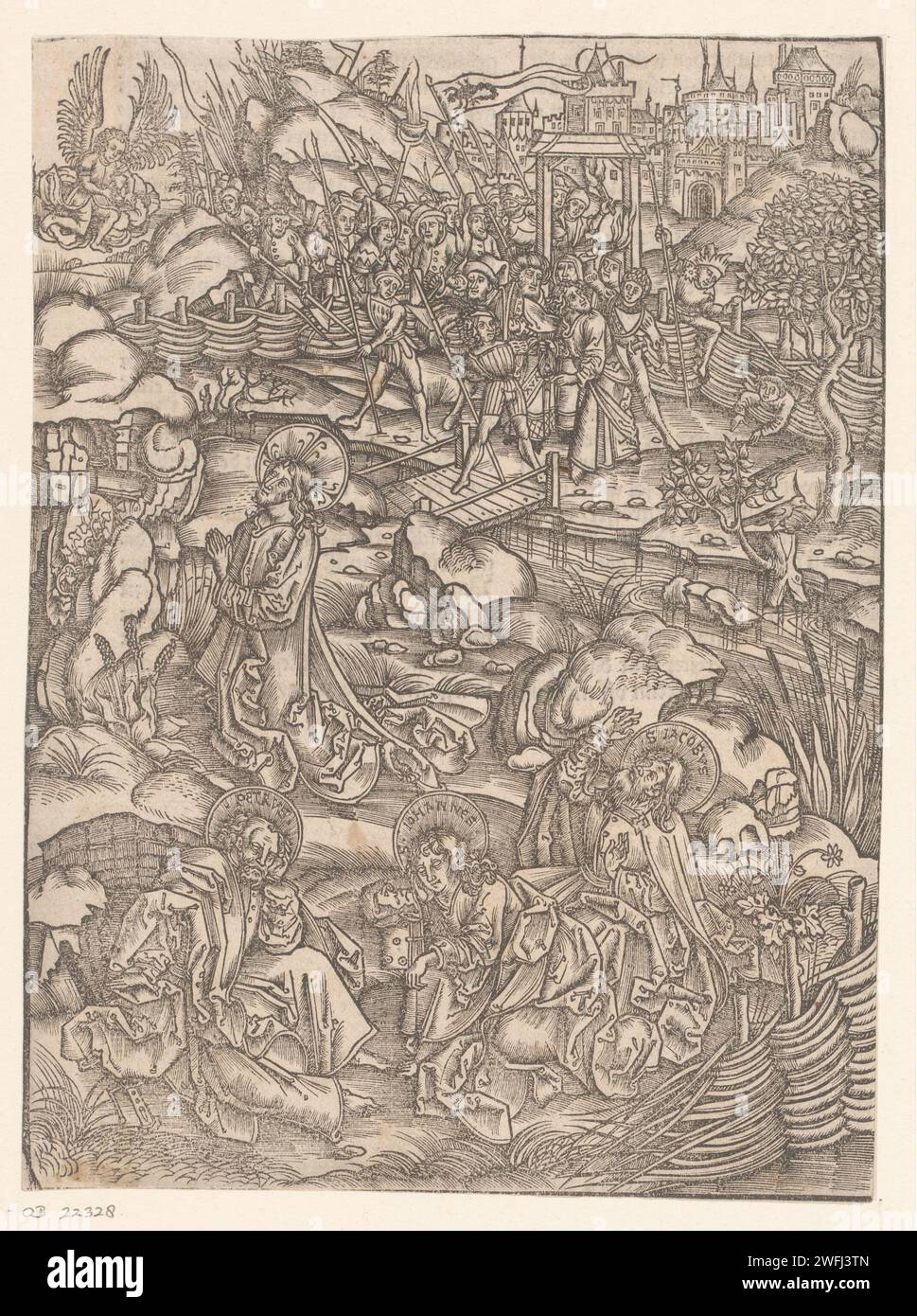 Christ dans le Hof van Getsemane, Hans Lützelburger (possible), Anonyme, 1502 - 1510 imprimer Strasbourg (France) papier la prière du Christ dans le jardin de Gethsémani pendant la nuit Banque D'Images