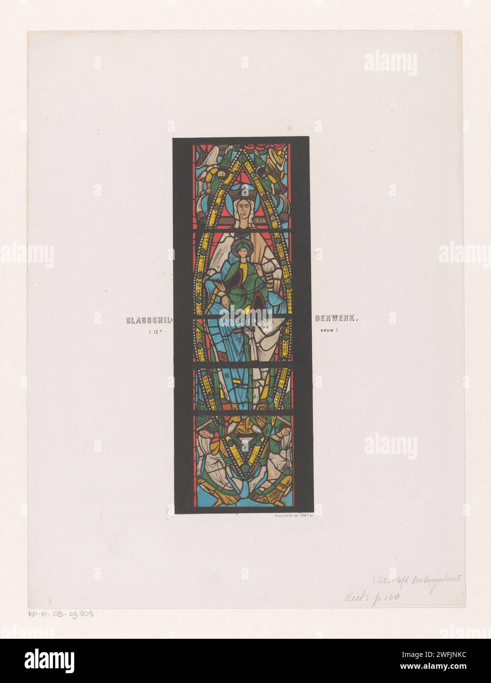 Vitrail, Anonyme, Pieter Willem Marinus Trap, en ou avant 1858-1864 imprimer vitrail avec Maria avec enfant. IMPRIMEUR : Surpidublisher : artiste vitrail papier Halem. Madonna : c'est-à-dire Marie avec le Christ-enfant Banque D'Images