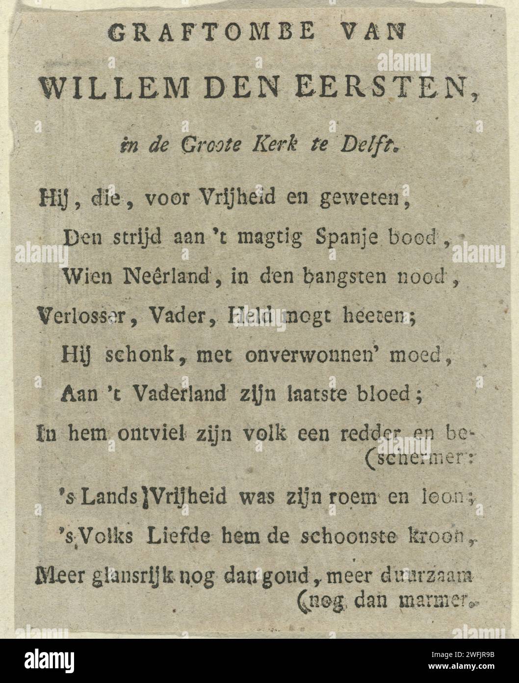 Texte au tombeau de Willem I, Prince d'Orange, Anonyme, 1600 - 1699 feuille de texte papier lettres pays bas impression tombes, tombeau monumental. intérieur de l'église. Personnes historiques Nouvelle église. Delft Banque D'Images