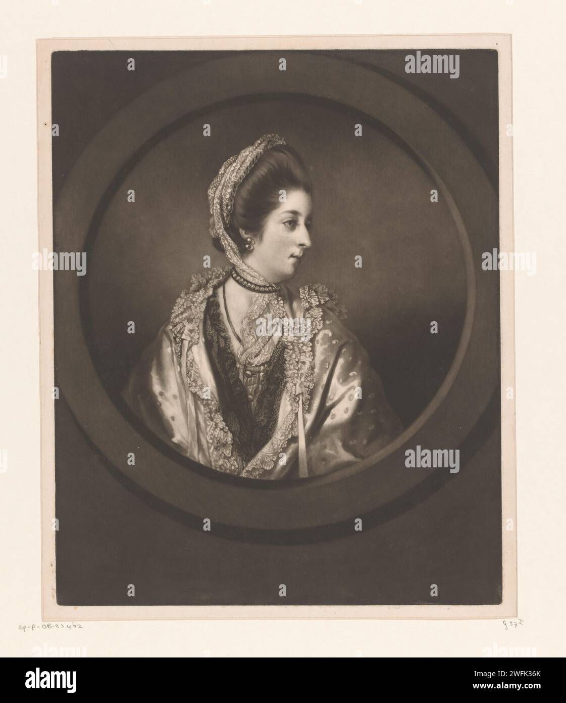 Portret van Almeria Carpenter, James Watson (prentmaker), d'après Joshua Reynolds, 1768 imprimer London paper Historical persons - BB - Woman. perle ; collier de perles. dentelle Banque D'Images