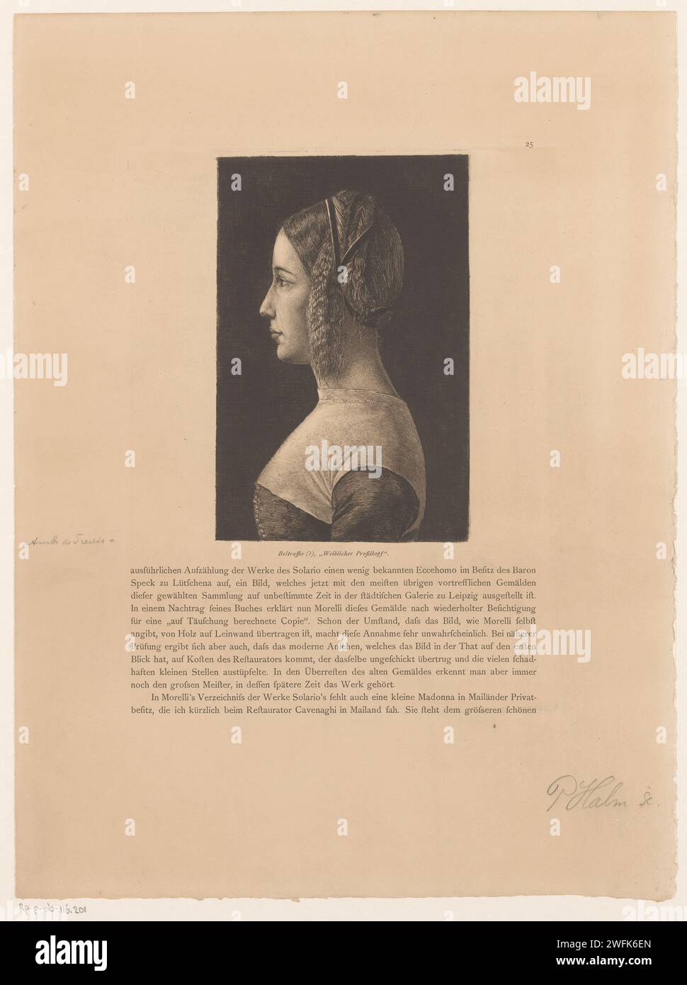 Portrait d'une femme inconnue, Peter von Halm, d'après Giovanni Antonio Bolraffio, 1864 - 1923 impression papier gravure / impression typographique personne historique anonyme représentée - BB - femme Banque D'Images
