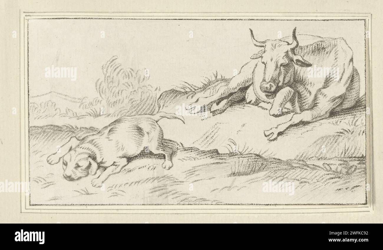 Vache et chien, Jacobus achète, après Paul Potter, 1740 - 1801 print Amsterdam papier chien Banque D'Images