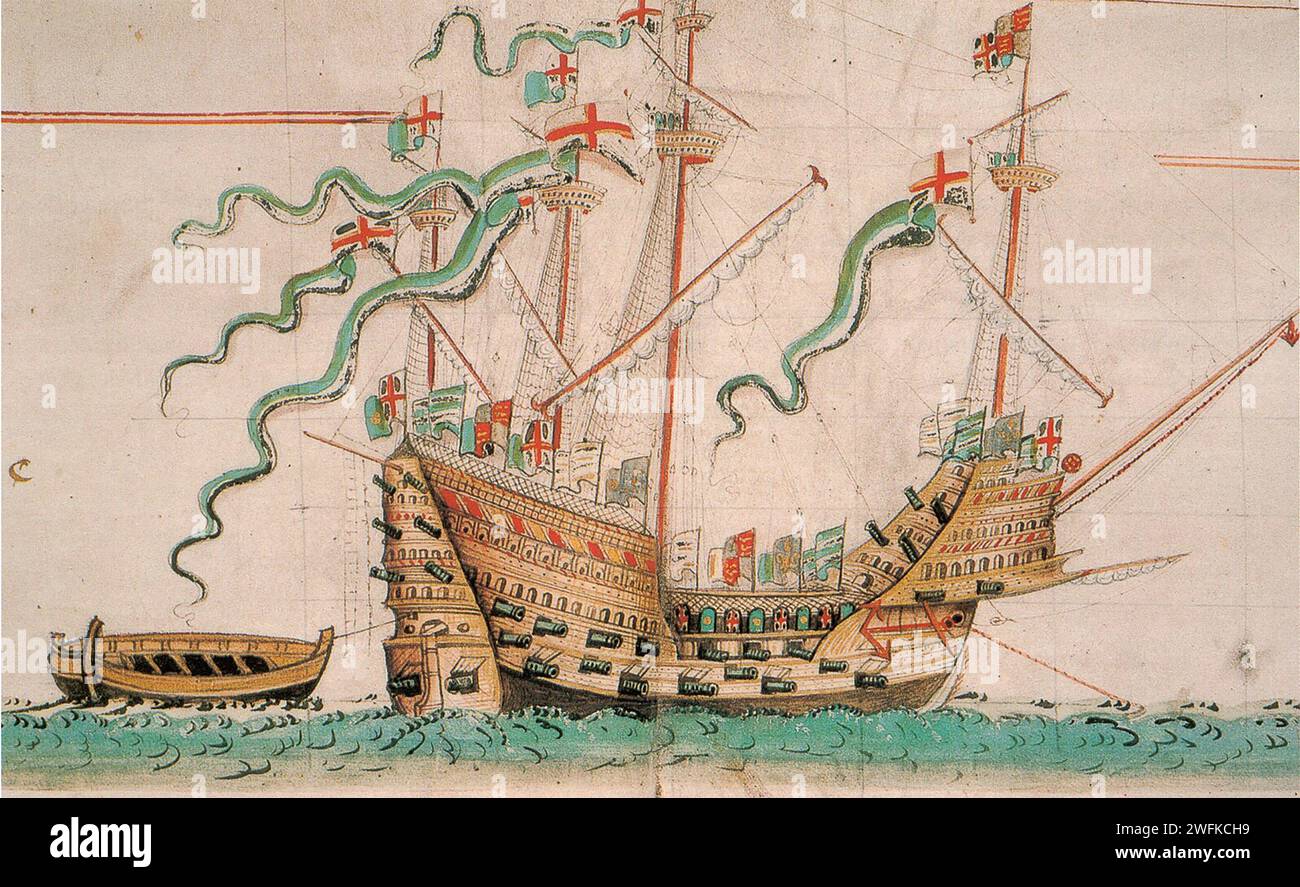 MARY ROSE Tudor carrack navire de guerre lancé en 1511 comme shiown dans l'Anthony Roll Banque D'Images