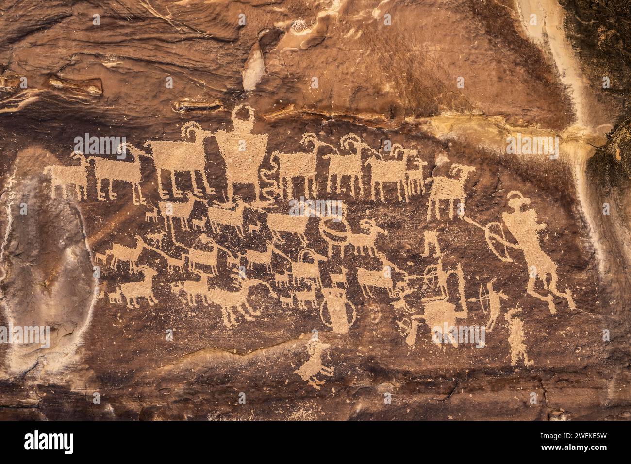 Panneau de pétroglyphes Great Hunt, Nine Mile Canyon, Utah. Banque D'Images