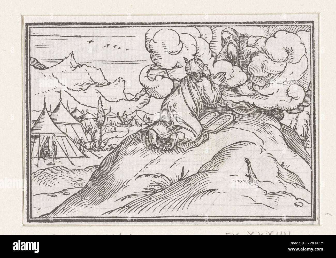 Moïse reçoit les tables de la Loi, Hans Holbein (II), 1538 imprimer Moïse reçoit les tables de la loi de Dieu sur le papier du Mont Sinaï Moïse sur le Mont Sinaï avec les tables de la loi (Exode 24:9-18, 31:18) Banque D'Images
