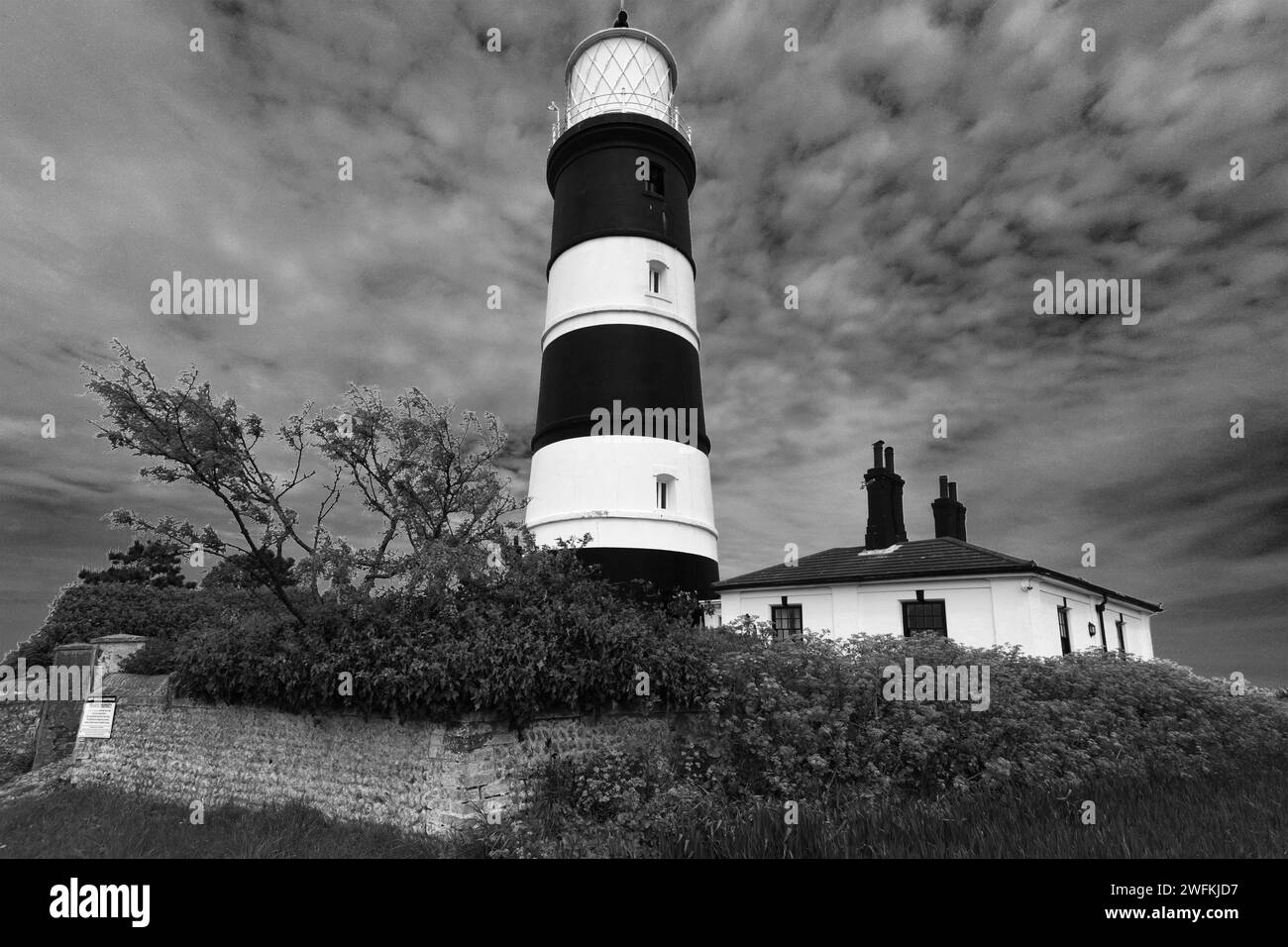 Vue sur le phare de Happisburgh, le village de Happisburgh, North Norfolk Coast, Angleterre, Royaume-Uni, c'est le seul phare indépendant au Royaume-Uni Banque D'Images