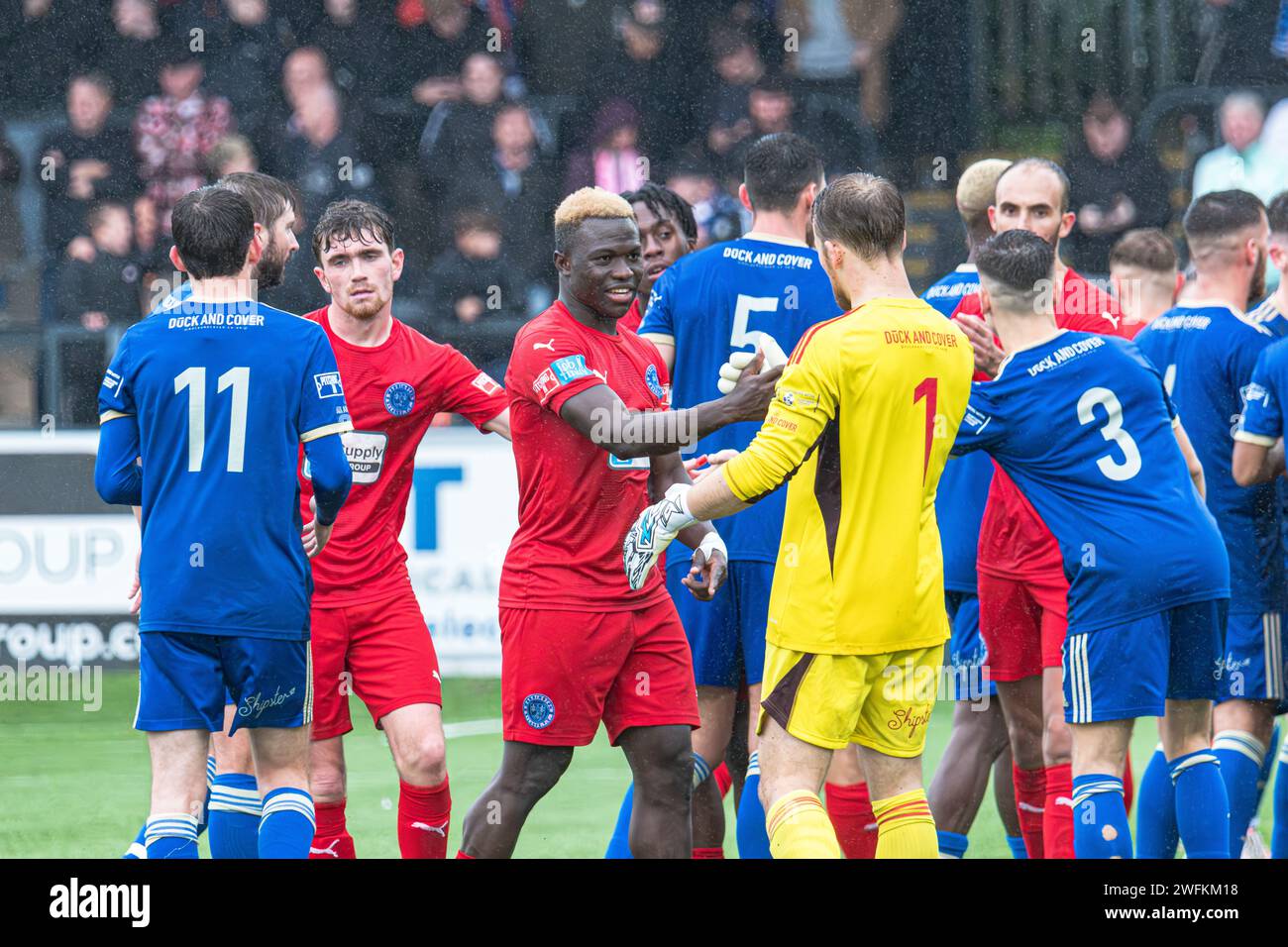 Adama Sidibeh, attaquant pour Warrington Rylands v Macclesfield en FA Cup, Leasing.com Stadium, Macclesfield, Angleterre, le 30 septembre 2023 Banque D'Images