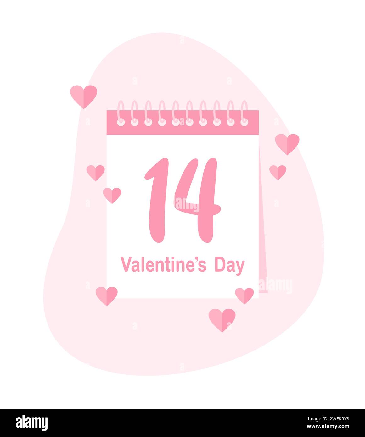 Calendrier quotidien avec numéro 14 et texte Saint Valentin dans des couleurs roses sur fond blanc. Illustration vectorielle dans un style plat Illustration de Vecteur