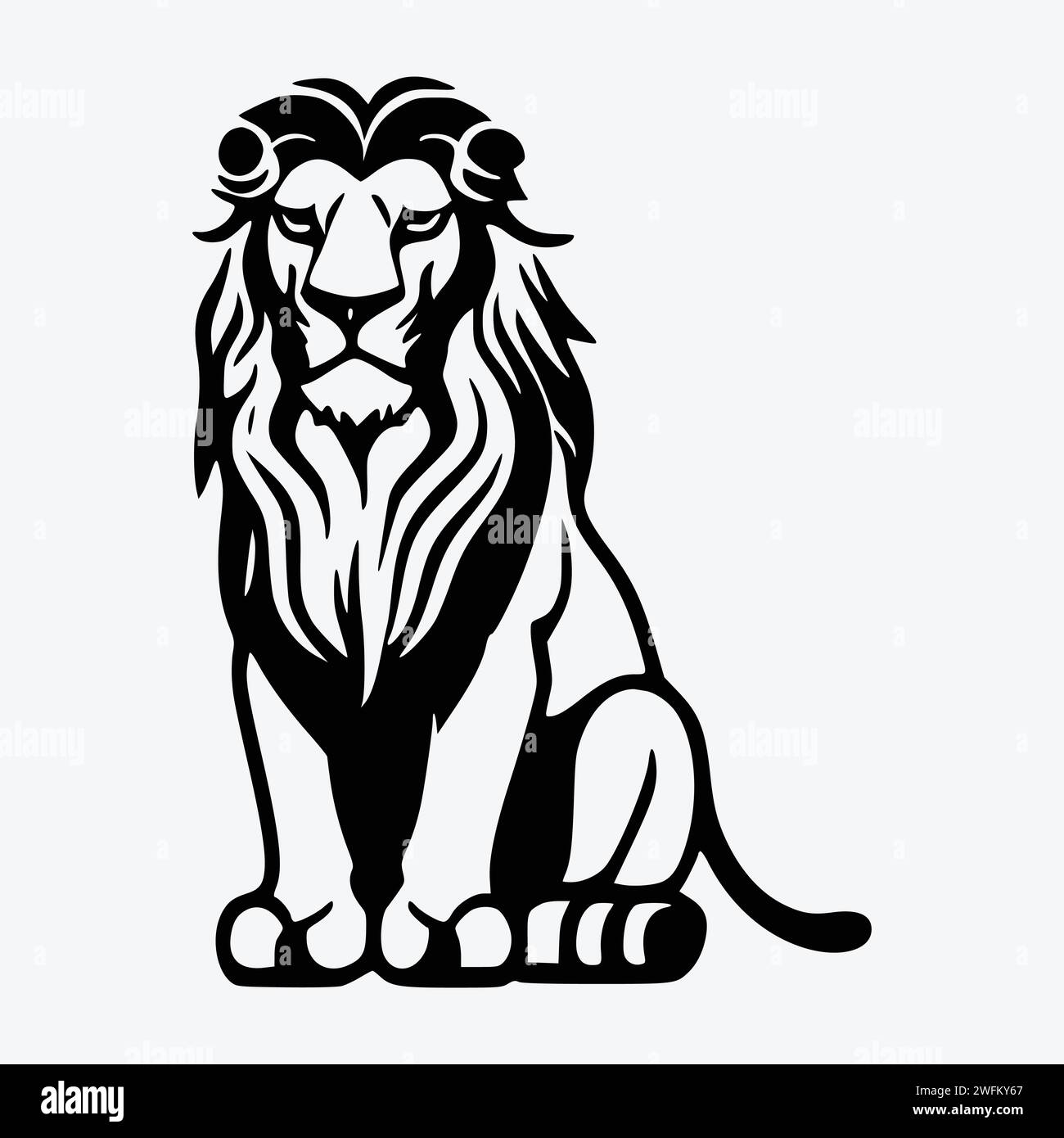 un clipart de lion, illustration vectorielle art numérique art noir et blanc fichier eps Illustration de Vecteur