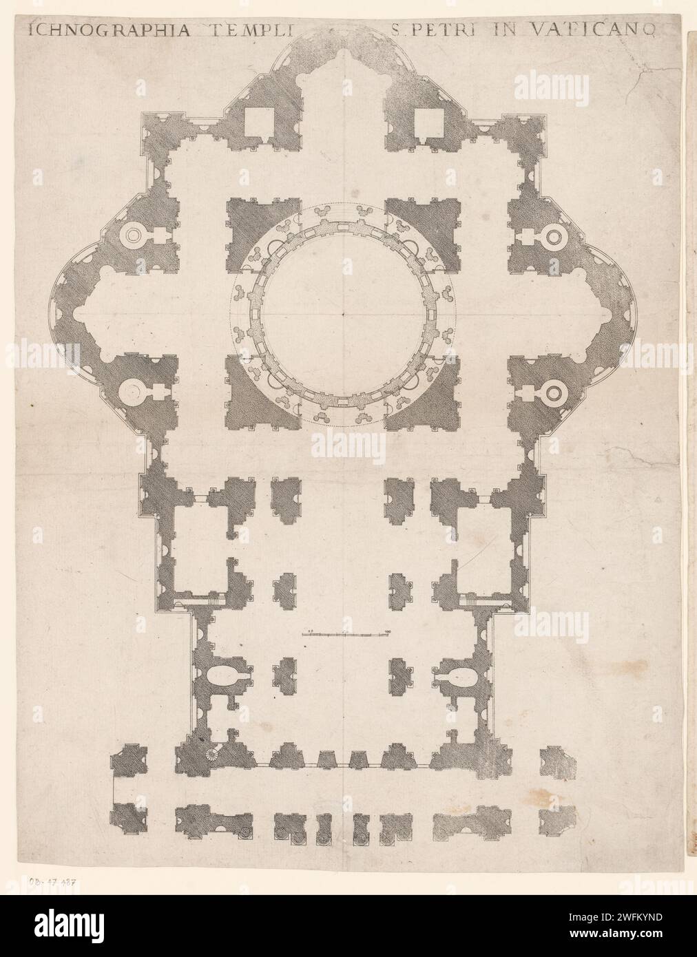 Carte de la Sint -Pietersbasiliek, dans la Cité du Vatican, Anonyme, 1626 - 1725 imprimer papier gravure plan  architecture. Intérieur de l'église St. Basilique de Pierre Banque D'Images