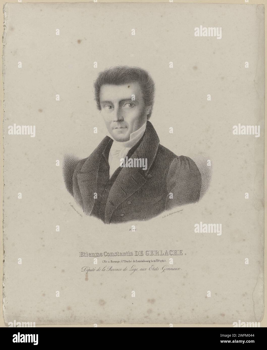 Portret van Etienne Constantin de Gerachi, 1829, Edouard Montius, 1829 tirage Portrait d'Etienne Baron de Gerlache, Shed au nom de la province de Liège dans les États généraux, vers 1830. Fait partie d'un groupe de portraits de personnes qui ont participé à la Révolution belge ou sont donc renommées. Papier belge Banque D'Images