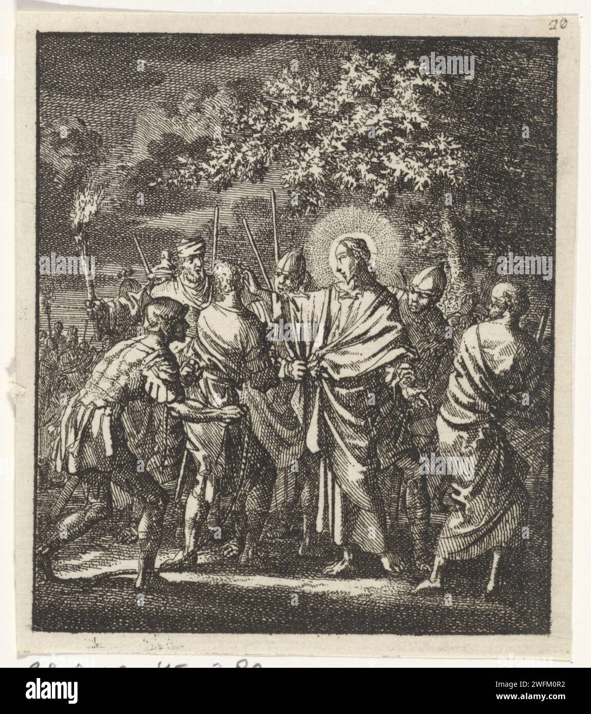 Christ emprisonné dans le Hof van Gethsémani, Jan Luyken, 1706 imprimer Amsterdam paper gravure de l'arrestation du Christ  jardin de Gethsémani Banque D'Images