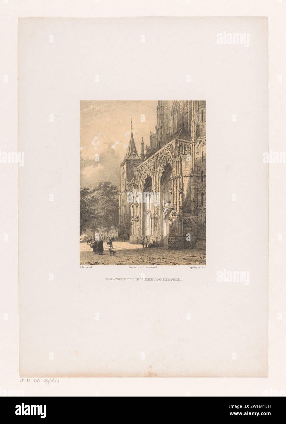 Sint -Janskathedral in Den Bosch, Cornelis Springer, d'après Everhardus Koster, 1827 - 1863 imprimer entrée de la cathédrale. L'église en papier de la Haye (extérieur) Sint-Janskathedral Banque D'Images