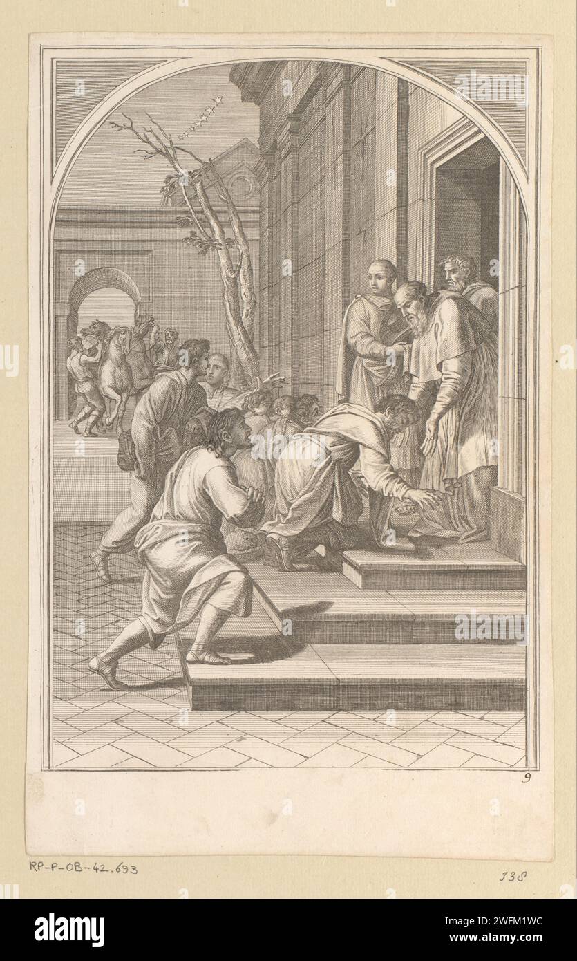 Arrivée de Saint Bruno et de ses disciples à Grenoble, François Chauueau, d'après Eustache Lesueur, 1623 - 1676 imprimeur : Parisafter peinture par : Parispublisher : ParisFrance gravure sur papier / gravure / contre-preuve le fondateur de l'ordre des Chartreux, Bruno ; attributs possibles : croix, doigt sur les lèvres, lys, mitre à ses pieds, branche d'olivier, rayon de lumière, crâne, (sept) étoile(s) Banque D'Images