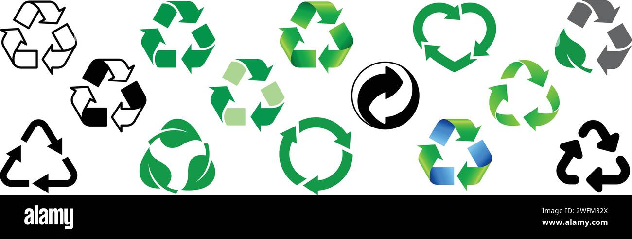 divers vert bleu noir blanc recycler logo contour classique symbole set vecteur sur fond transparent Illustration de Vecteur
