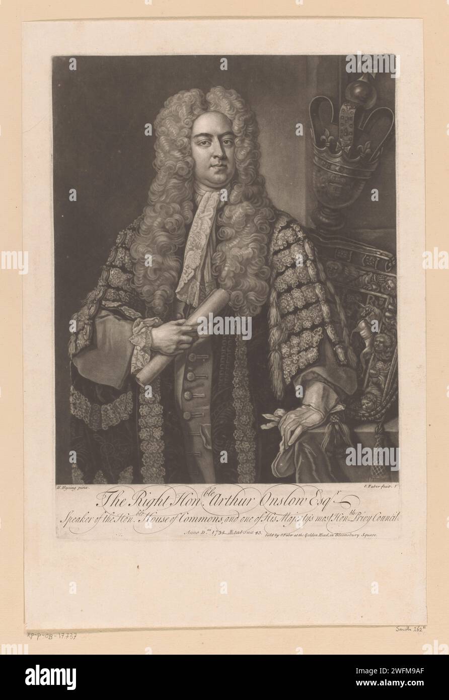 Portrait d'Arthur Onslow Esqr. À l'âge de 43 ans, John Faber (II), d'après Hans Hysing, 1735 imprimer texte en anglais dans la marge inférieure. Personnes historiques du journal de Londres. politicien, p. ex. chef de parti Banque D'Images