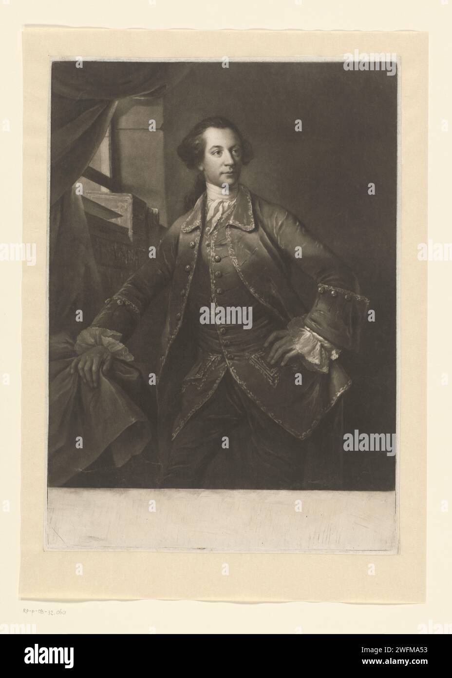 Portret van Charles Watson-Wentworth, Richard Houston, d'après Benjamin Wilson, 1731 - 1775 papier imprimé personnes historiques. politicien, p. ex. chef de parti Banque D'Images
