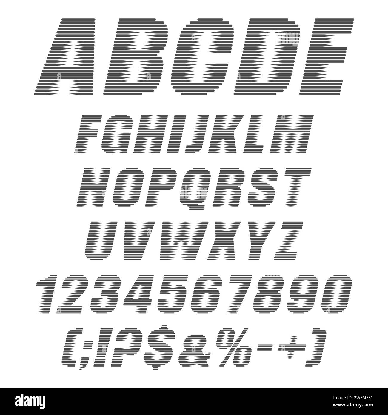 Alphabet abstrait, lettres, chiffres et signes. Objets vectoriels isolés sur fond blanc. Illustration de Vecteur
