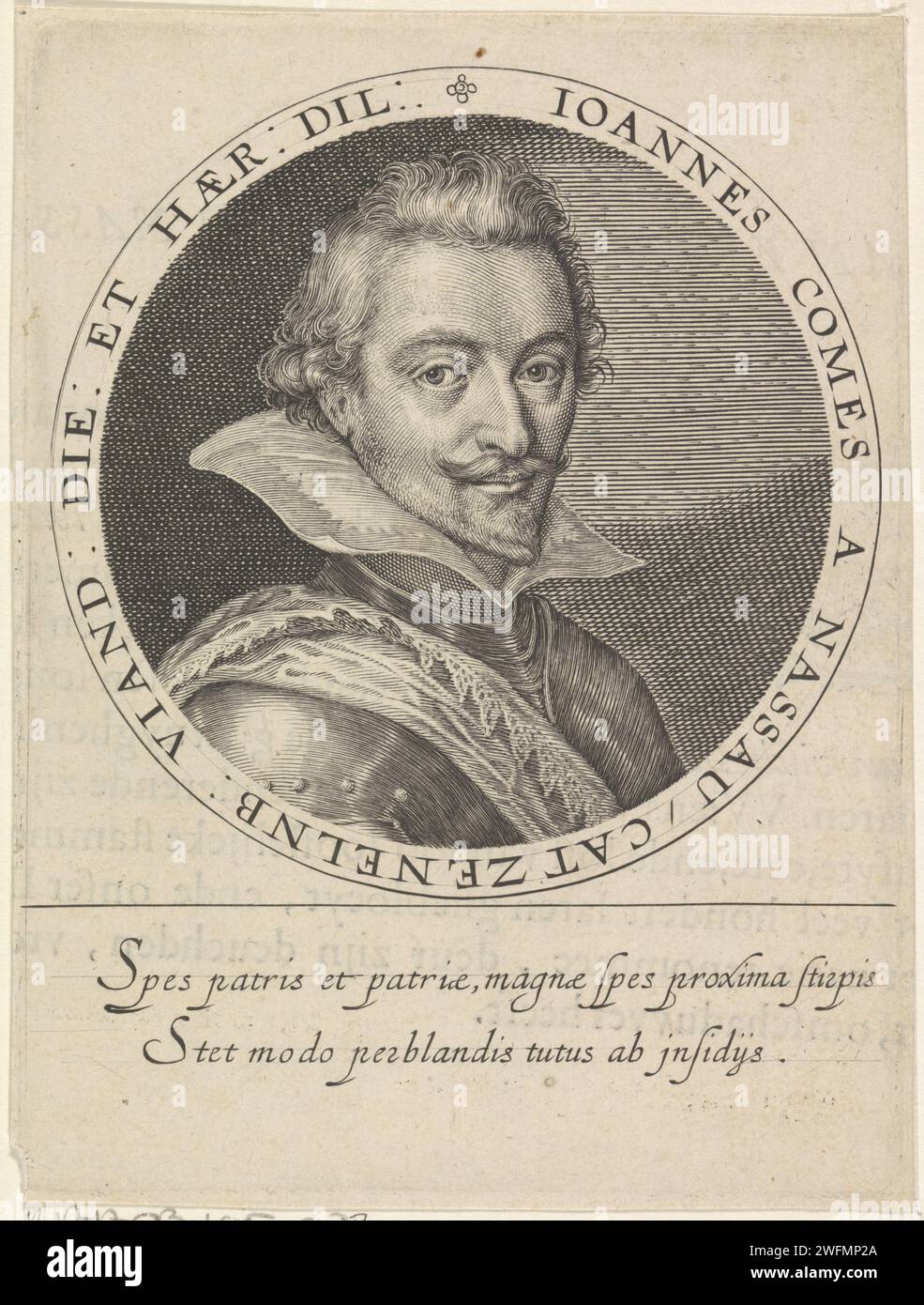 Portrait de Johan VIII, comte de Nassau-Siegen, 1615 tirage Portrait de Johan VIII dans un cercle avec bord. Dans la marge inférieure deux lignes de texte latin. Utrecht gravure sur papier / gravure / impression typographique Banque D'Images