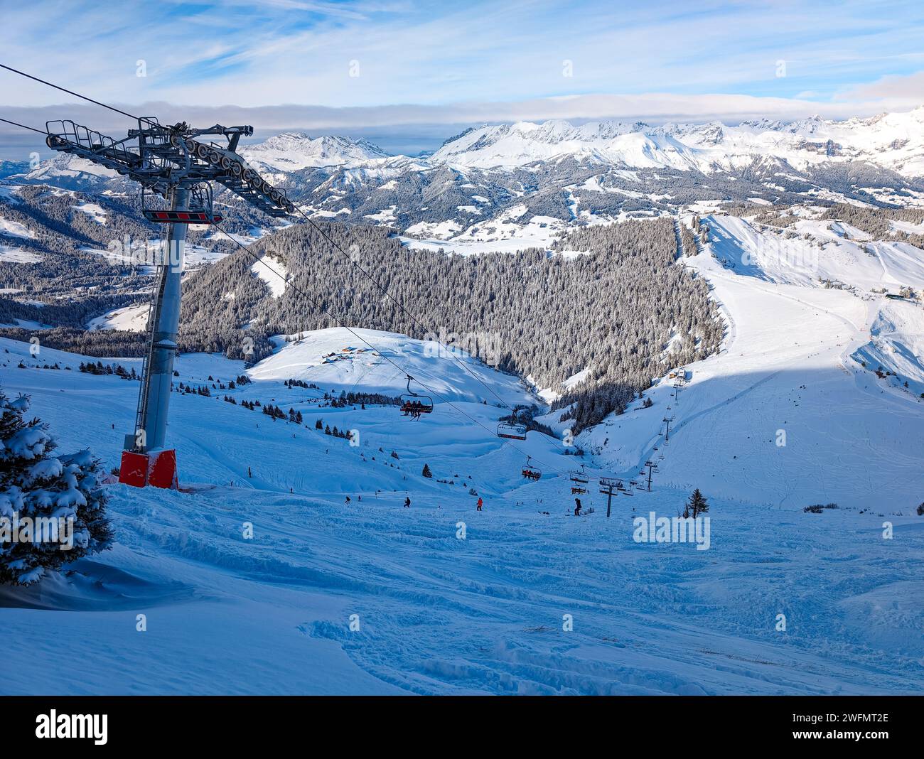Ski d'hiver à Bellvue Saint-Gervais-les-bains, montagne des Alpes, France. Banque D'Images