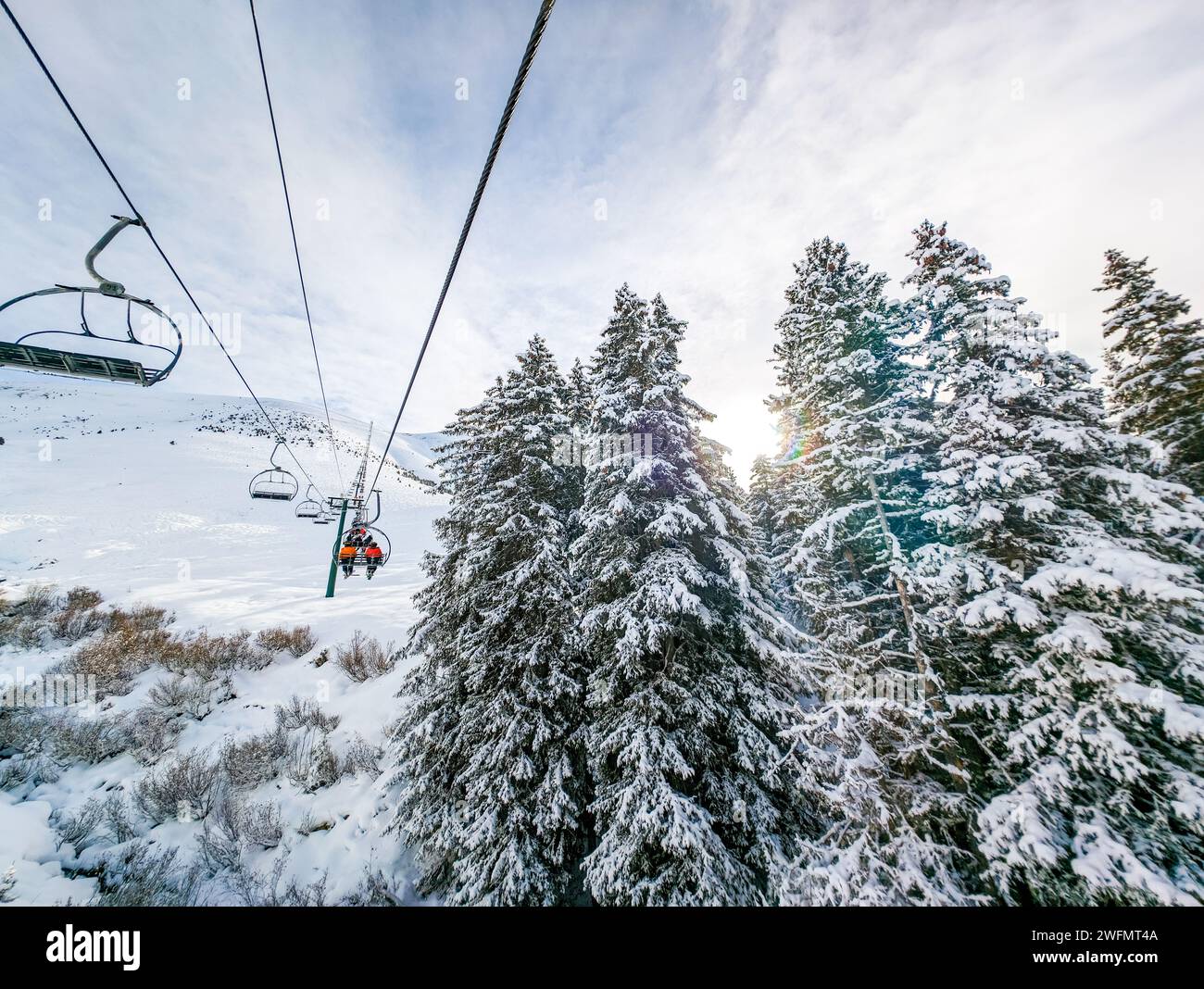 Ski d'hiver à Bellvue Saint-Gervais-les-bains, montagne des Alpes, France. Banque D'Images