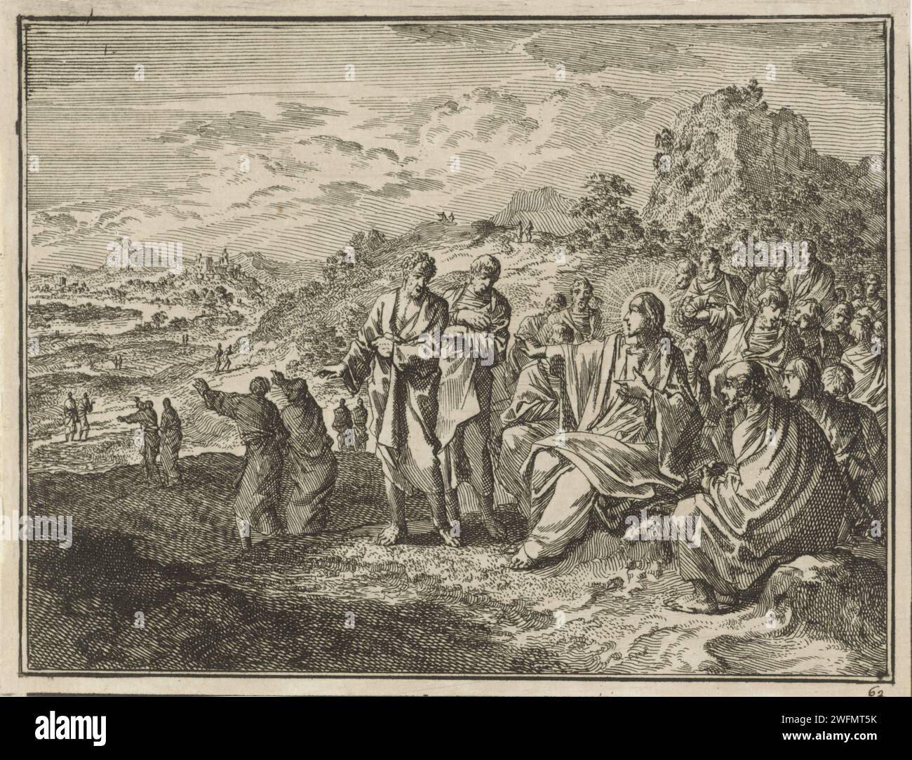 Christ transmet ses disciples, Jan Luyken, 1712 imprimer Amsterdam paper graving Christ expliquant sa doctrine aux apôtres et aux disciples Banque D'Images