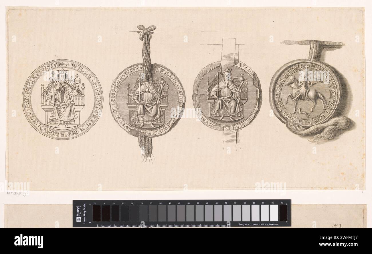 Quatre timbres, Pieter de Mare, 1768 - 1794 imprimer Leiden papier gravure / gravure sceau, timbre Banque D'Images