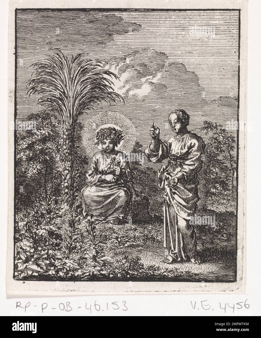 Christ et l'âme personnifiée regarder la nature, Jan Luyken, 1714 imprimer Amsterdam papier gravure Christ et l'âme. plantes ; végétation Banque D'Images