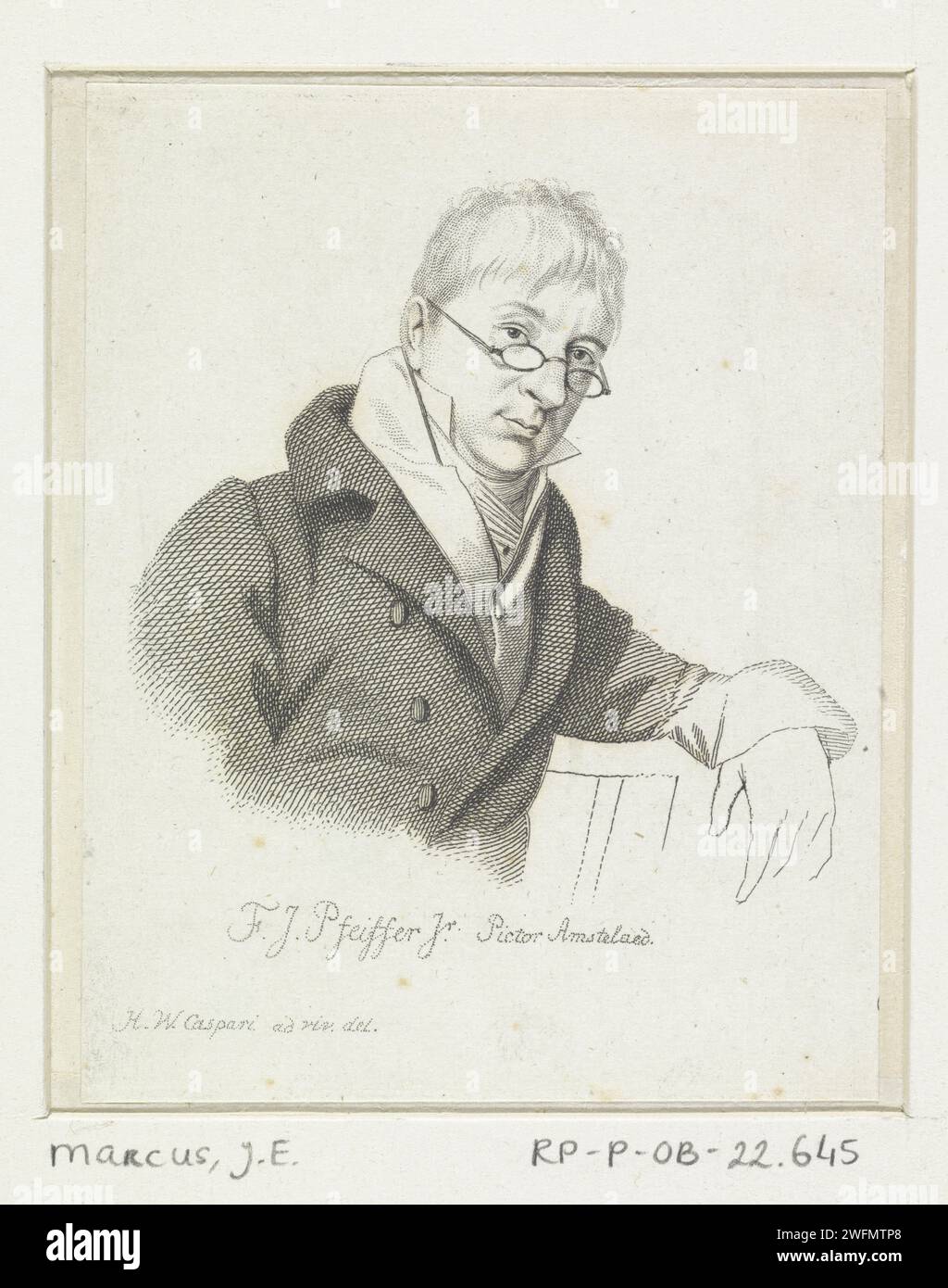 Portret Van François Joseph Pfeiffer (Jr.), Jacob Ernst Mark (peut-être), d'après Hendrik Willem Caspari, 1784 - 1826 impression papier gravure portrait, autoportrait de l'artiste. personnages historiques Banque D'Images