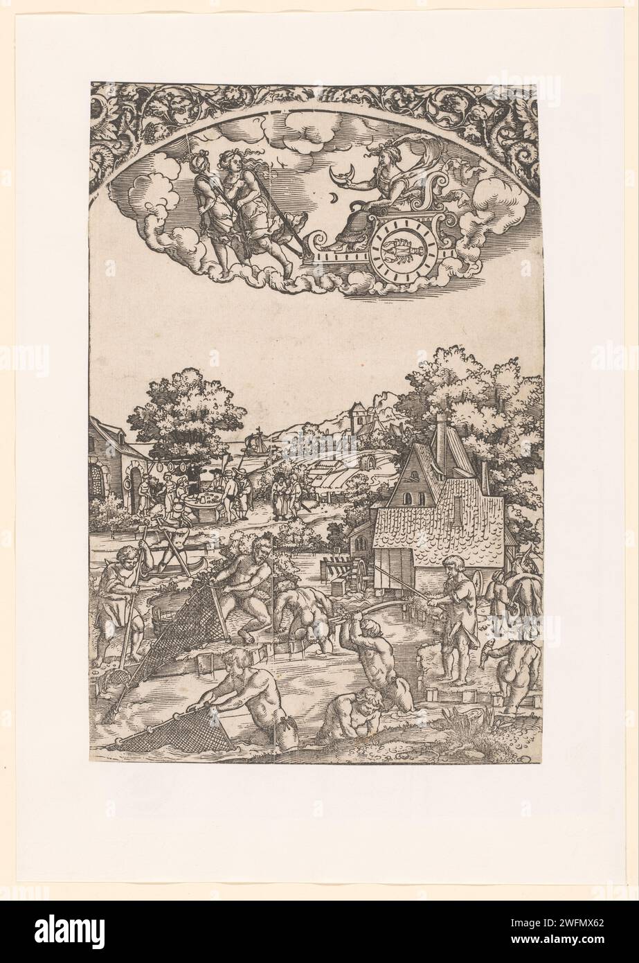 Luna dans son wagon triomphal, y compris ses enfants de la planète, Anonymous, Hans Sebald Beham, 1510 - 1550 papier imprimé Luna et ses enfants ('Planetenkinder') Banque D'Images