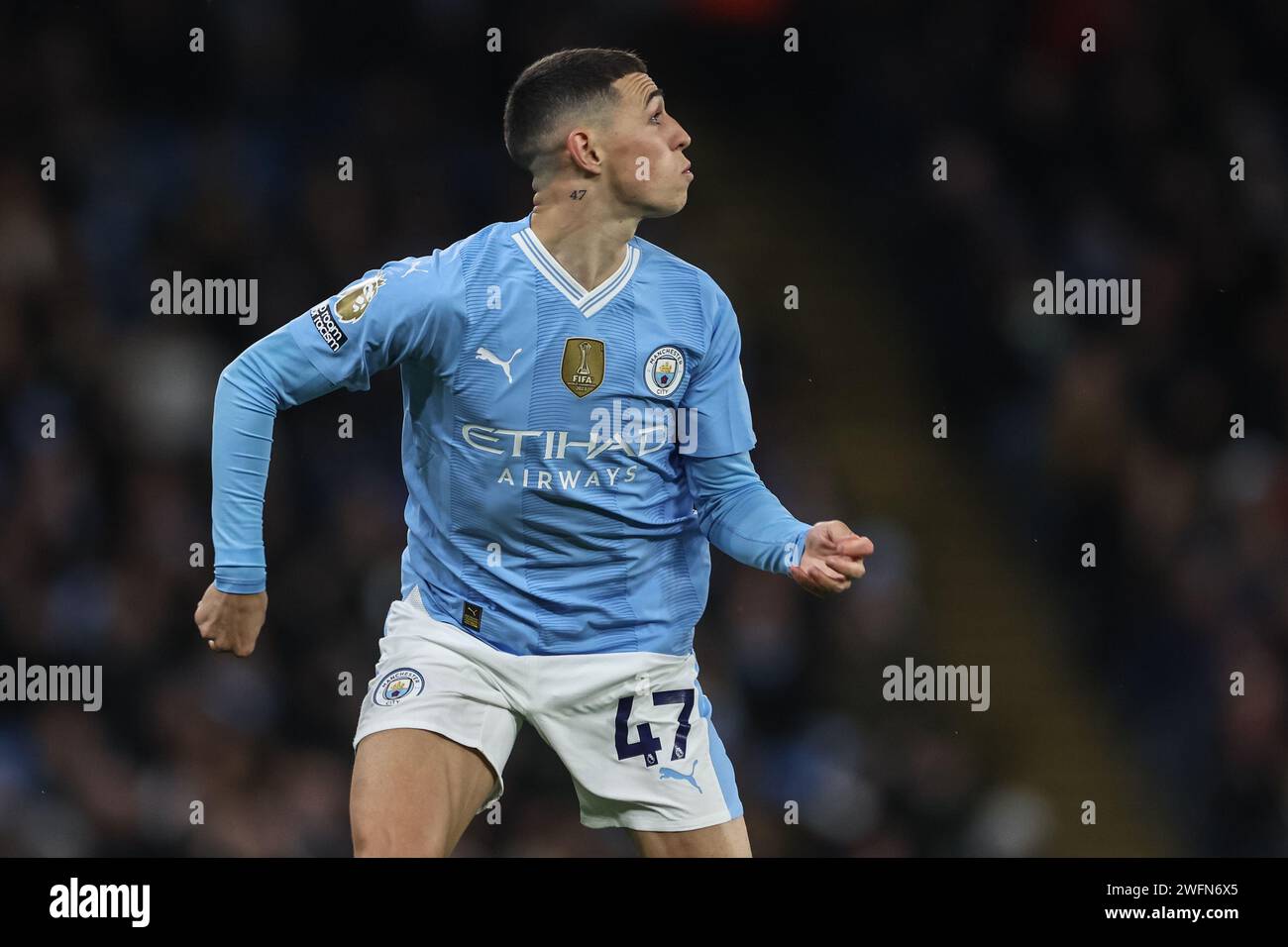 Tatouage au cou 47 de Phil Foden de Manchester City lors du match de Premier League Manchester City vs Burnley à Etihad Stadium, Manchester, Royaume-Uni, le 31 janvier 2024 (photo de Mark Cosgrove/News Images) Banque D'Images
