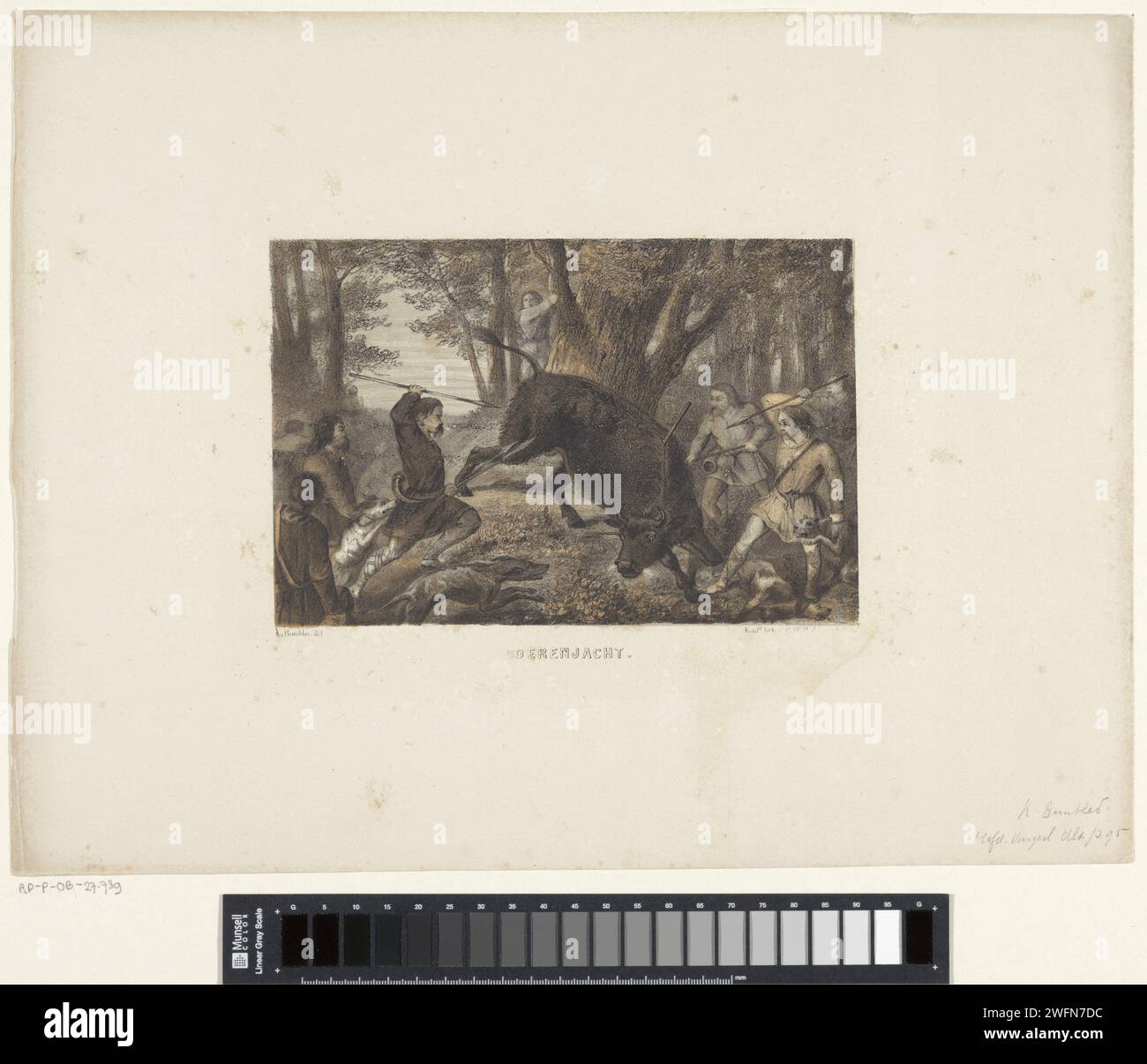 Chasser un taureau, Karel Frederik Bombled, 1832 - 1902 imprimer les chasseurs, probablement allemands, ont un taureau dans le coin. Le taureau a une lance dans le dos. Les chasseurs ont différents chiens avec eux, un chien est blessé sur le sol. La chasse au papier de la Haye  mammifères. peuples éteints, « historiques ». animal chassé attaquant l'homme Banque D'Images Chasser un taureau, Karel Frederik Bombled, 1832 - 1902 imprimer les chasseurs, probablement allemands, ont un taureau dans le coin. Le taureau a une lance dans le dos. Les chasseurs ont différents chiens avec eux, un chien est blessé sur le sol. La chasse au papier de la Haye  mammifères. peuples éteints, « historiques ». animal chassé attaquant l'homme Banque D'Images