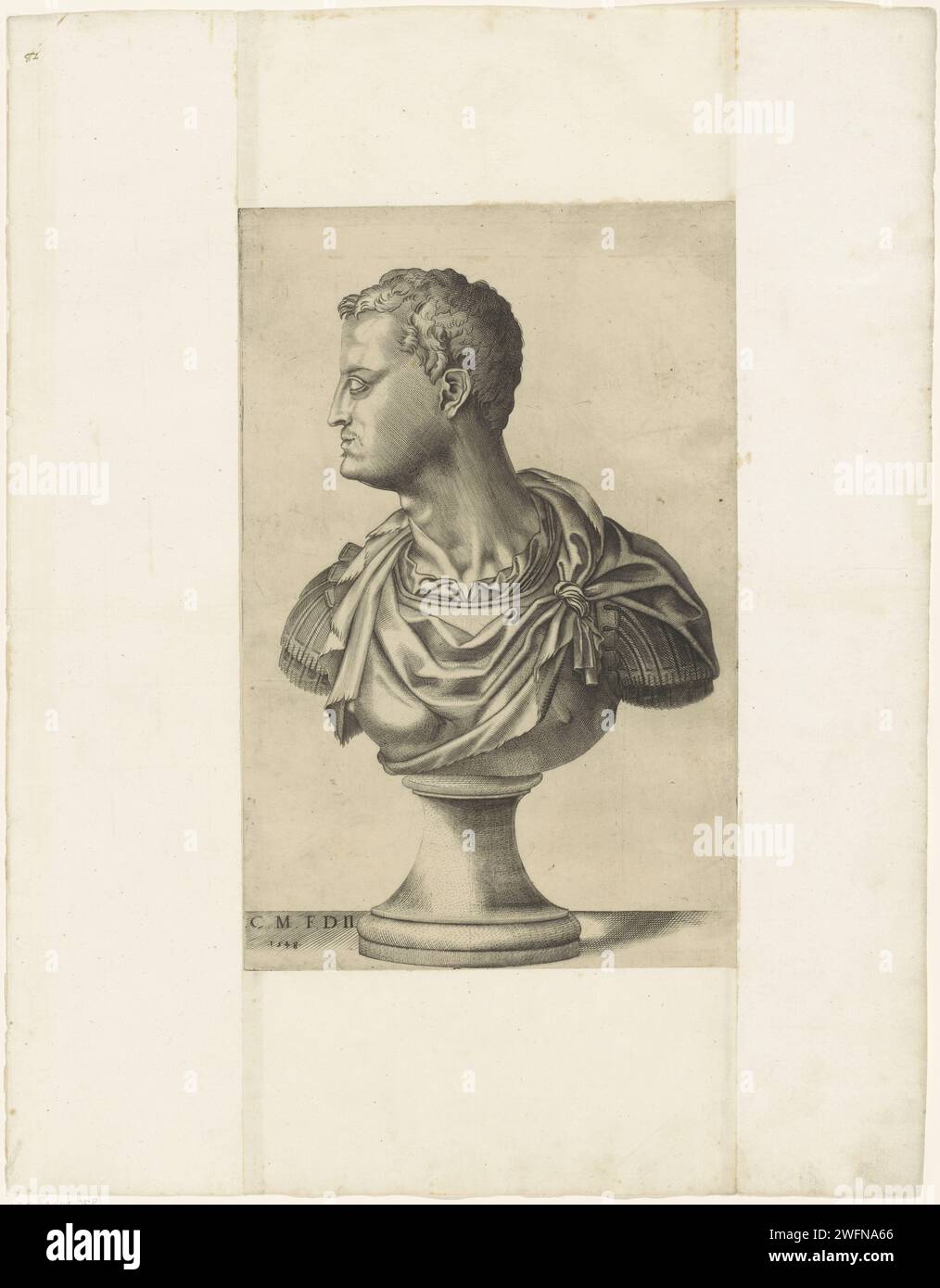 Portret van Cosimo I de ’Medici, Anonyme, 1548 impression Portrait buste de Cosimo I de’Medici sur une console. Visage et profil vers la gauche, poitrine droite de l'avant. Gravure sur papier Italie Banque D'Images