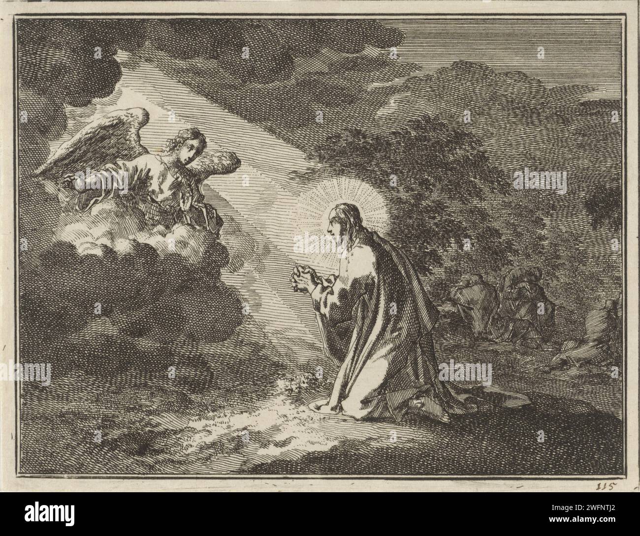 Christ dans le Hof van Gethsémani, Jan Luyken, 1712 imprimer Amsterdam papier gravure Gethsémani, Mont des oliviers, 'Oelberg' (Matthieu 26:36-56, Marc 14:39-53, Luc 22:32-52; Jean 18:1-12) Banque D'Images