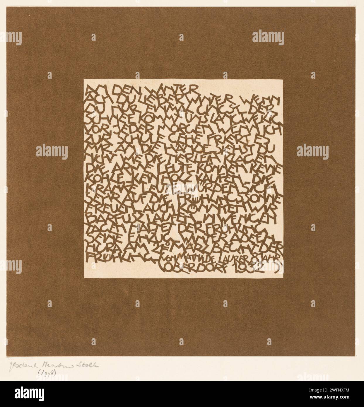 En hiver, Reijer Stolk, 1932 collage texte en allemand sur l'hiver dans une place entourée d'une bordure dorée. collage papier hiver  autres concepts (par exemple scènes bibliques) (les quatre saisons de l'année) Banque D'Images