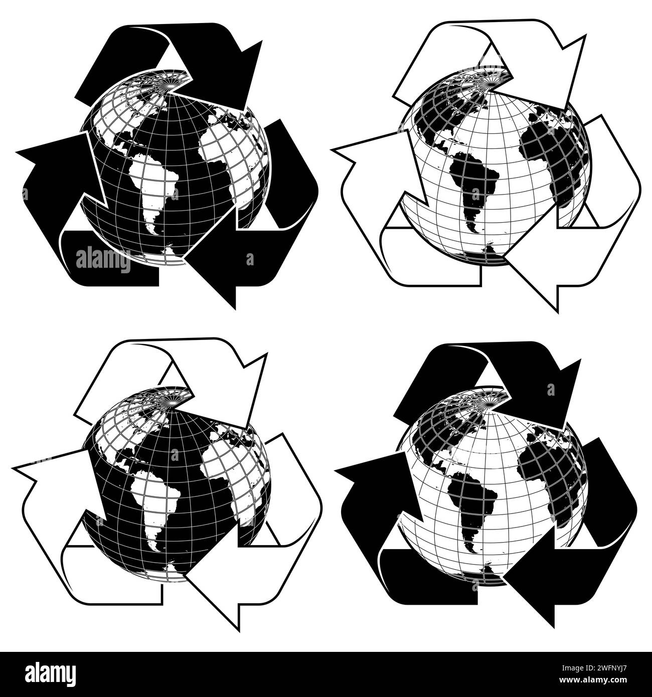 Conception vectorielle de logo de recyclage avec la planète Terre, conception de sphère de terre avec des flèches de recyclage Illustration de Vecteur