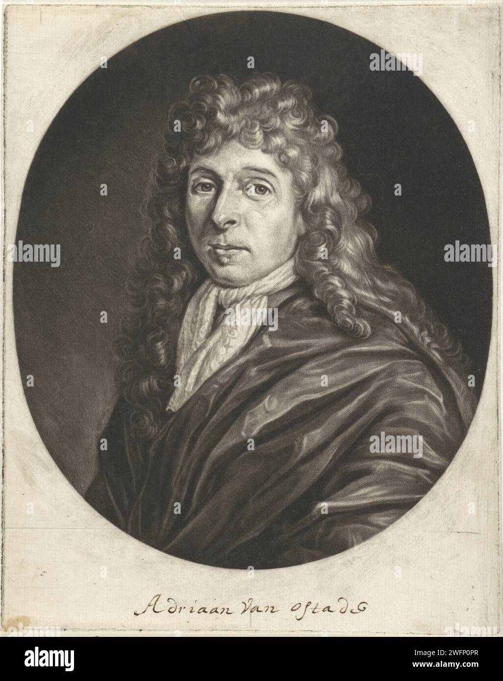 Portrait d'Adriaen van Ostade, Jacob Gole, d'après Cornelis Dusart, 1685 estampe du peintre Adriaen van Ostade. Il porte un col en dentelle. Journal d'Amsterdam Banque D'Images