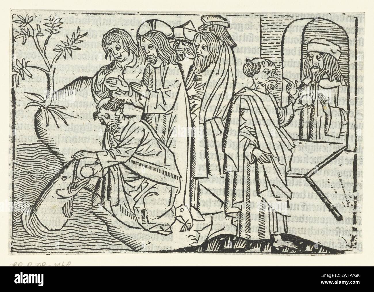 Pierre et de Temple Tax, Maître ou Delft (attribué à), 1503 impriment deux scènes de l'enseignement de Pierre. Peter prend le morceau de munst du poisson. Christ et les hommes regardent. Pierre paie la menthe à l'intérieur du temple taxe. Le journal Low Countries Peter trouve un morceau d'argent dans la bouche d'un poisson et rend hommage au temple Banque D'Images