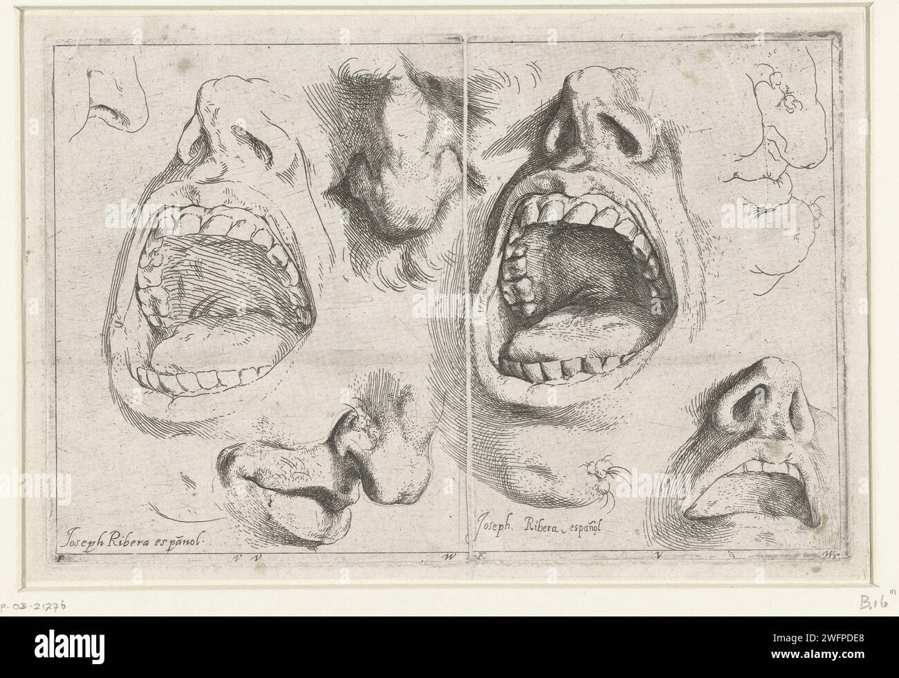Études du nez et de la bouche, Jusepe de Ribera, c. 1630 - c. 1640 imprimer plusieurs études du nez et de la bouche humains. Imprimeur : Naplespublisher : bouche de gravure sur papier des pays bas. parties du visage : nez Banque D'Images