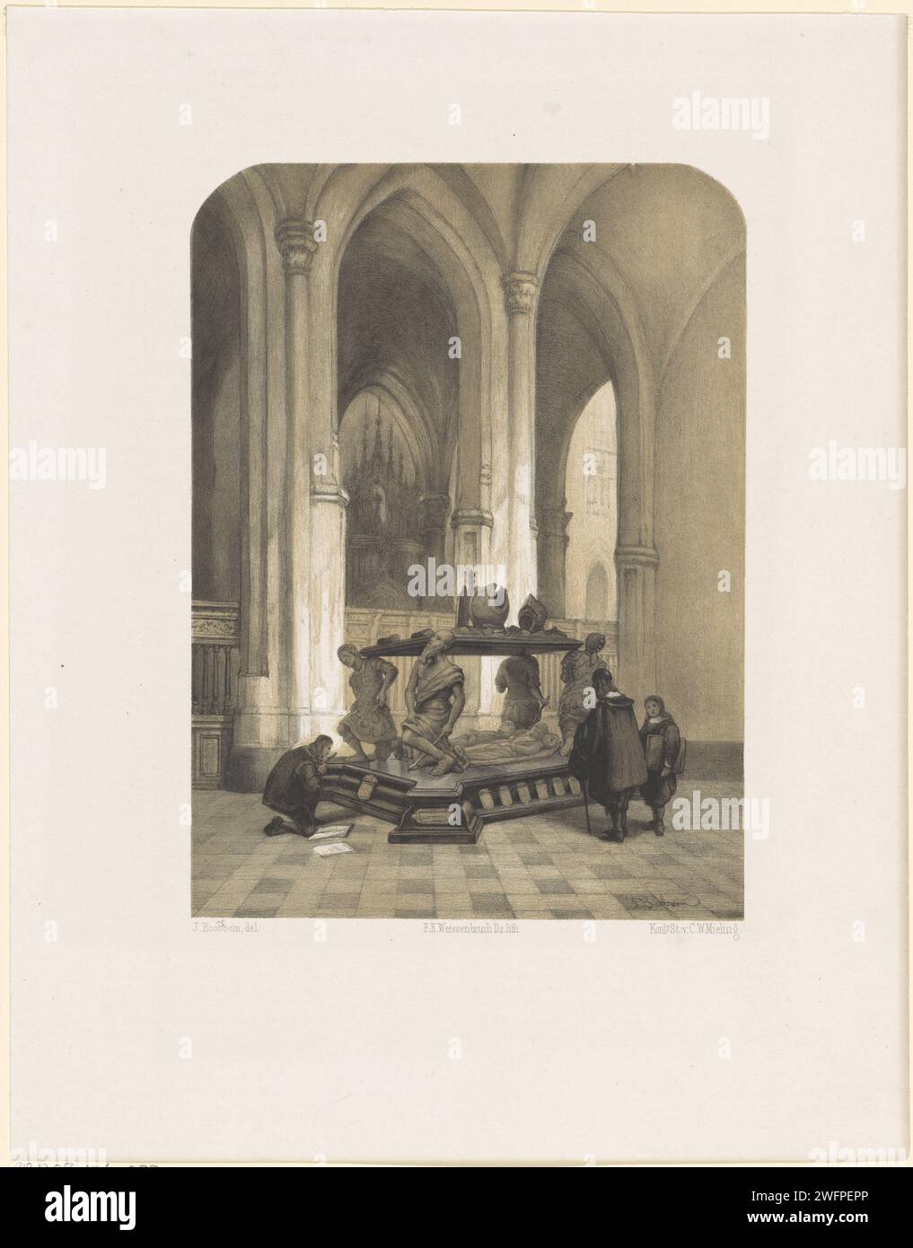 Graf monument pour Engelbrecht II, Comte de Nassau-Dillenburg-Breda, 1504, 1838-1887 estampe Graf Monument pour Engelbrecht II dans le Prinsenkapel de l'onze-Lieve-Vrouwekerk à Breda, mort le 31 mai 1504. Il y a un certain nombre de chiffres autour. La tombe en papier de la Haye, tombe monumentale. Intérieur de l'église Breda Banque D'Images