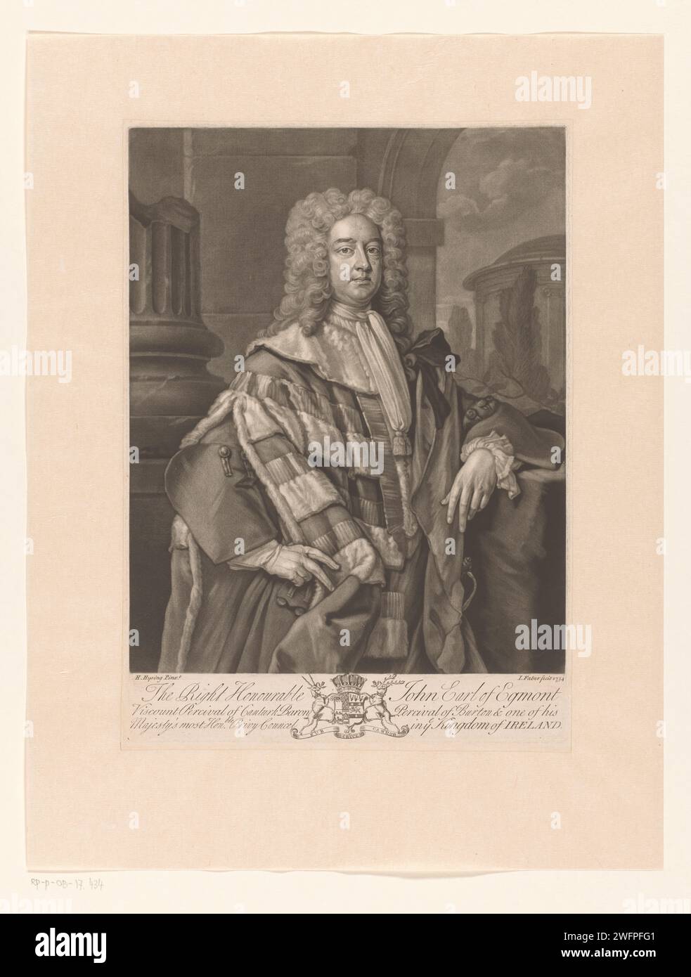 Portrait de John Perceval, 1e comte d'Egmont, John Faber (II), d'après Hans Hysing, 1734 print texte en anglais dans la marge inférieure. personnages historiques de papier. politicien, p. ex. chef de parti Banque D'Images